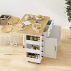 Dessertes de cuisine avec armoire 2 portes, 2 tiroirs, îlot roulant pour cuisine avec rangement, chariot de bar
