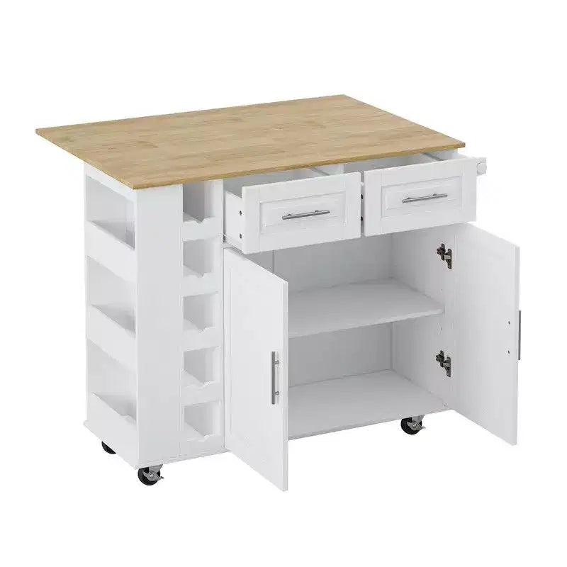 Dessertes de cuisine avec armoire 2 portes, 2 tiroirs, îlot roulant pour cuisine avec rangement, chariot de bar
