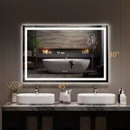 GustoWave Grand miroir de salle de bain LED avec mémoire, anti-buée, incassable, miroir de courtoisie éclairé pour mur
