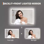 GustoWave Grand miroir de salle de bain LED avec mémoire, anti-buée, incassable, miroir de courtoisie éclairé pour mur