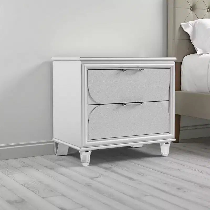 Royal Hampton Nightstand, 2 Drawers w Acrylic Handles, 24 Inch
