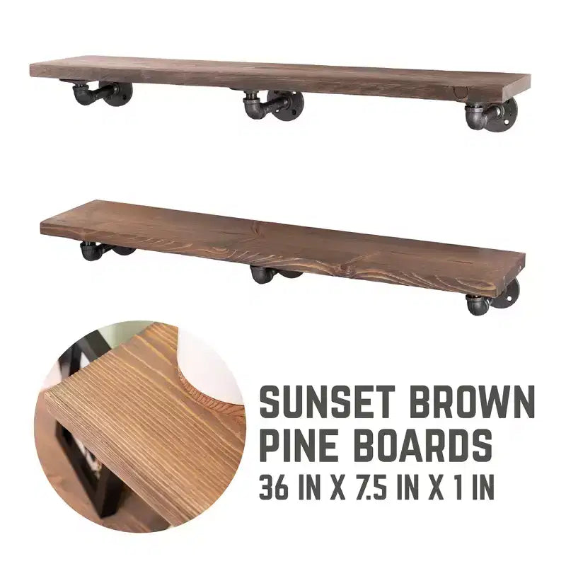 RESTORE Étagères brunes coucher de soleil de 36 po avec supports en L par Pipe Decor