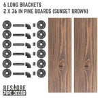 RESTORE Étagères brunes coucher de soleil de 36 po avec supports en L par Pipe Decor