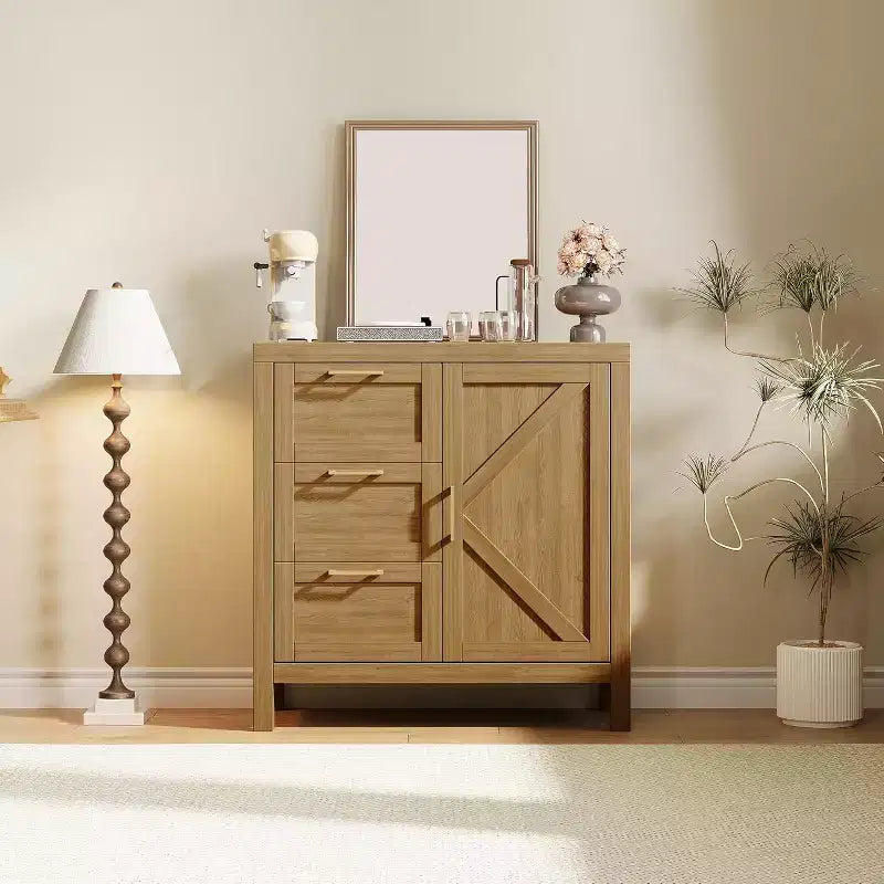 COZONY Buffet avec Rangement, Buffet à 3 Tiroirs pour Bar à Café avec Étagère Réglable, Meuble de Rangement en Bois pour Salon, Salle à Manger, Noyer