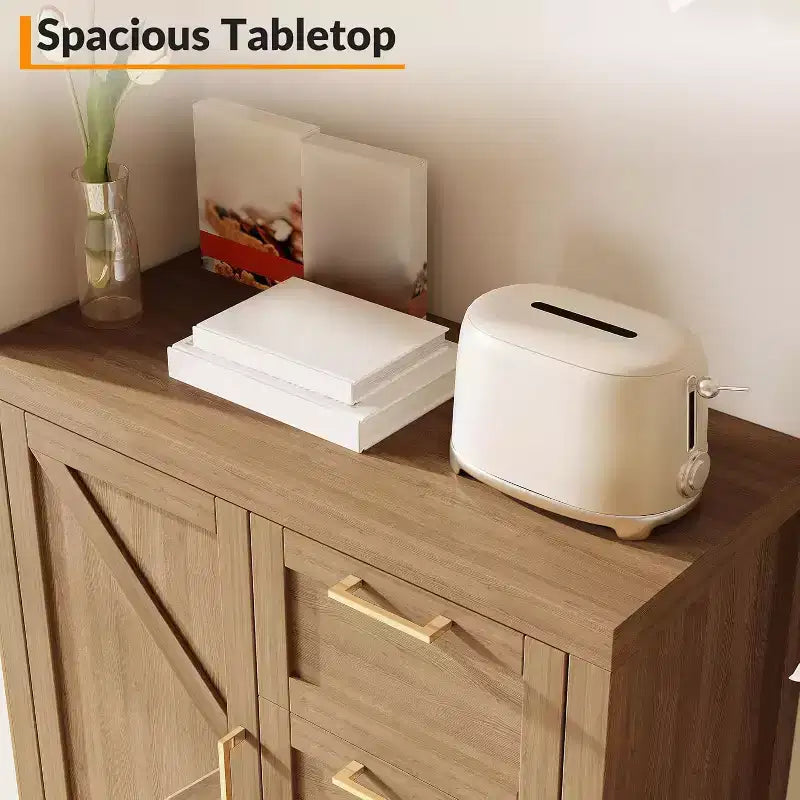 COZONY Buffet avec Rangement, Buffet à 3 Tiroirs pour Bar à Café avec Étagère Réglable, Meuble de Rangement en Bois pour Salon, Salle à Manger, Noyer