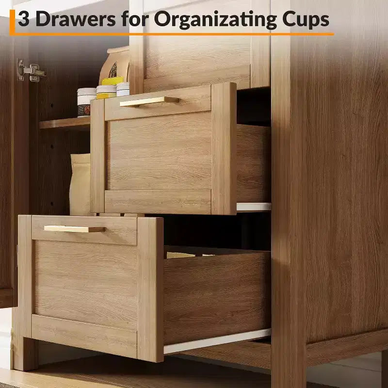 COZONY Buffet avec Rangement, Buffet à 3 Tiroirs pour Bar à Café avec Étagère Réglable, Meuble de Rangement en Bois pour Salon, Salle à Manger, Noyer