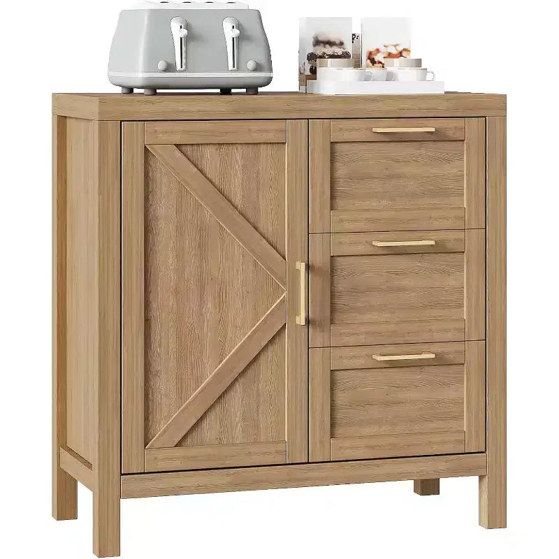 COZONY Buffet avec Rangement, Buffet à 3 Tiroirs pour Bar à Café avec Étagère Réglable, Meuble de Rangement en Bois pour Salon, Salle à Manger, Noyer