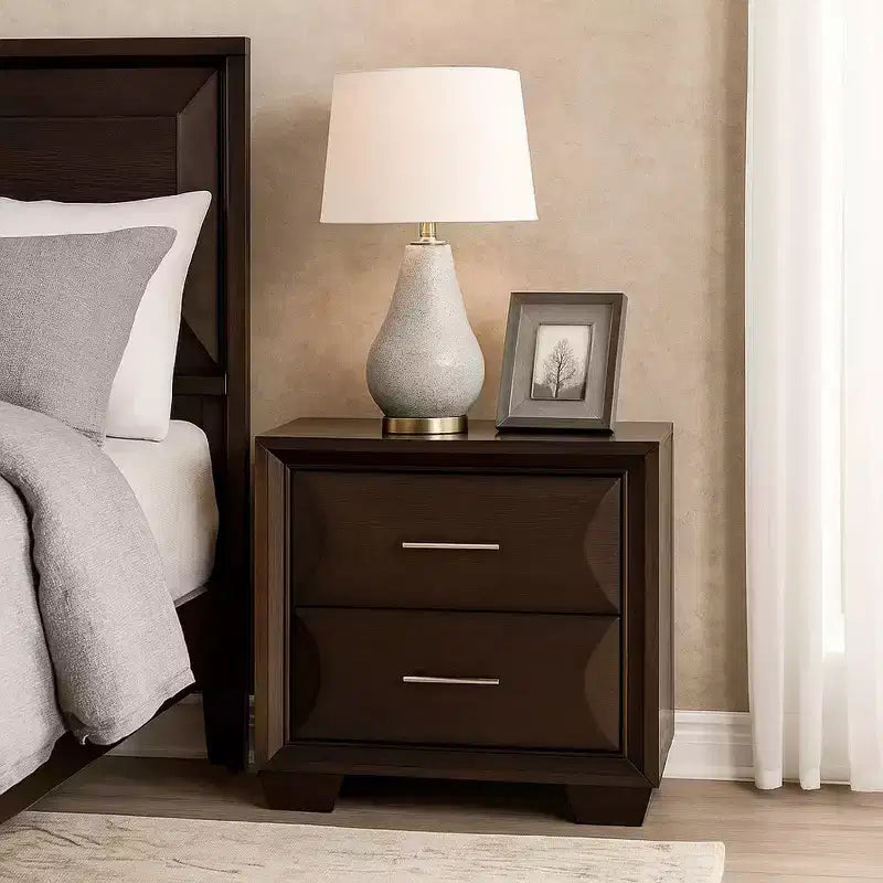 Royal Hampton Nightstand, 2 Drawers, Espresso Brown Solid Wood, 27 Inch
