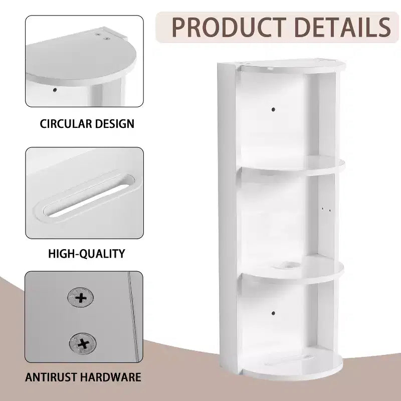 Étagère de rangement murale de salle de bain de 75 cm, conception à montage flottant à 3 niveaux, petit meuble latéral pour ranger un sèche-cheveux et un distributeur de mouchoirs