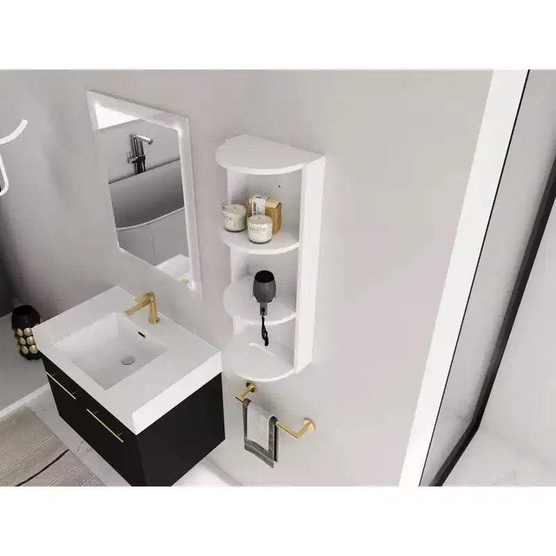 Étagère de rangement murale de salle de bain de 75 cm, conception à montage flottant à 3 niveaux, petit meuble latéral pour ranger un sèche-cheveux et un distributeur de mouchoirs