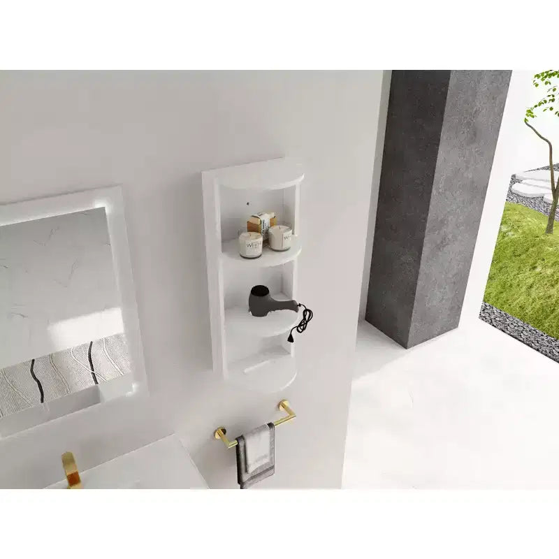 Étagère de rangement murale de salle de bain de 75 cm, conception à montage flottant à 3 niveaux, petit meuble latéral pour ranger un sèche-cheveux et un distributeur de mouchoirs
