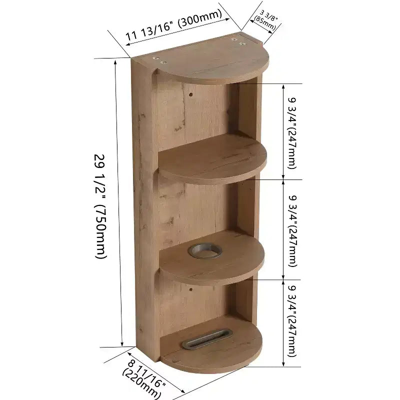 Étagère de rangement murale de salle de bain de 75 cm, conception à montage flottant à 3 niveaux, petit meuble latéral pour ranger un sèche-cheveux et un distributeur de mouchoirs