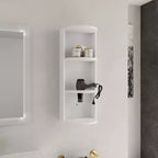 Étagère de rangement murale de salle de bain de 75 cm, conception à montage flottant à 3 niveaux, petit meuble latéral pour ranger un sèche-cheveux et un distributeur de mouchoirs