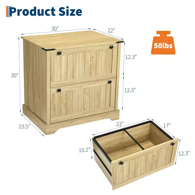 COZONY 30 Meuble de Rangement à 2 Tiroirs avec Dossiers Suspendus, Meuble de Rangement en Bois Rustique et Support d'Imprimante pour Bureau à Domicile, Salon