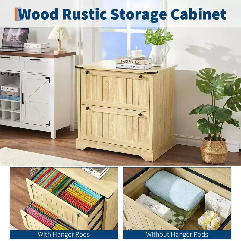 COZONY 30 Meuble de Rangement à 2 Tiroirs avec Dossiers Suspendus, Meuble de Rangement en Bois Rustique et Support d'Imprimante pour Bureau à Domicile, Salon