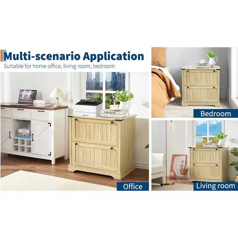 COZONY 30 Meuble de Rangement à 2 Tiroirs avec Dossiers Suspendus, Meuble de Rangement en Bois Rustique et Support d'Imprimante pour Bureau à Domicile, Salon