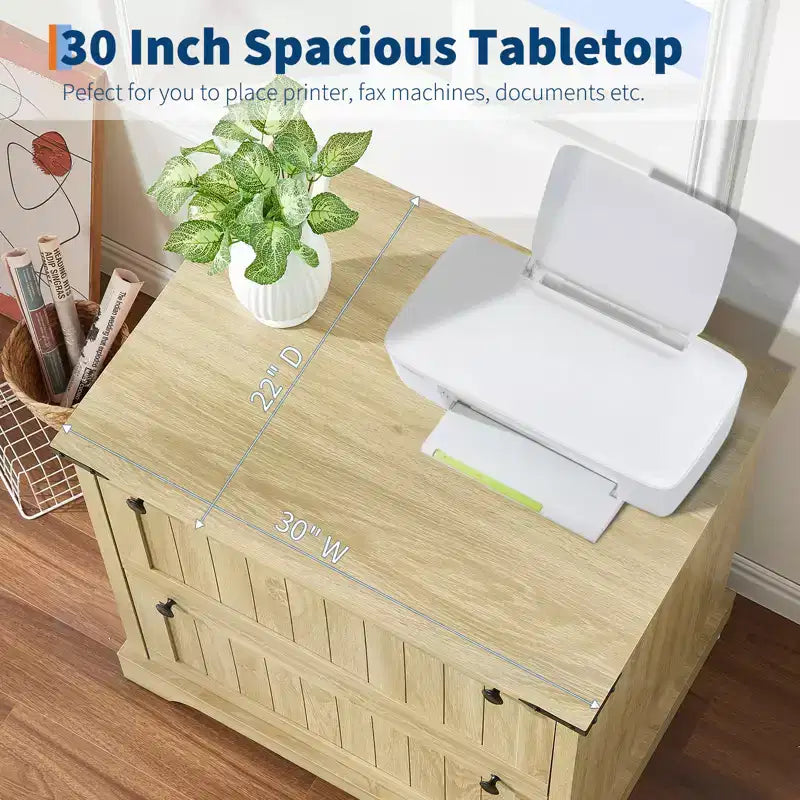 COZONY 30 Meuble de Rangement à 2 Tiroirs avec Dossiers Suspendus, Meuble de Rangement en Bois Rustique et Support d'Imprimante pour Bureau à Domicile, Salon