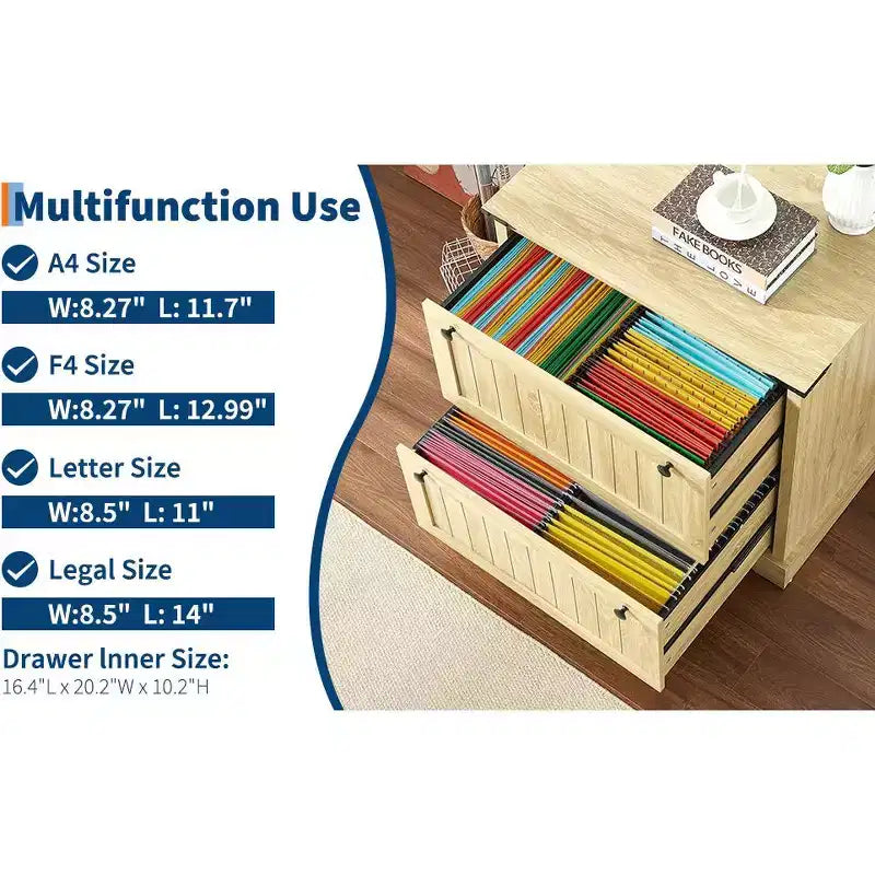 COZONY 30 Meuble de Rangement à 2 Tiroirs avec Dossiers Suspendus, Meuble de Rangement en Bois Rustique et Support d'Imprimante pour Bureau à Domicile, Salon