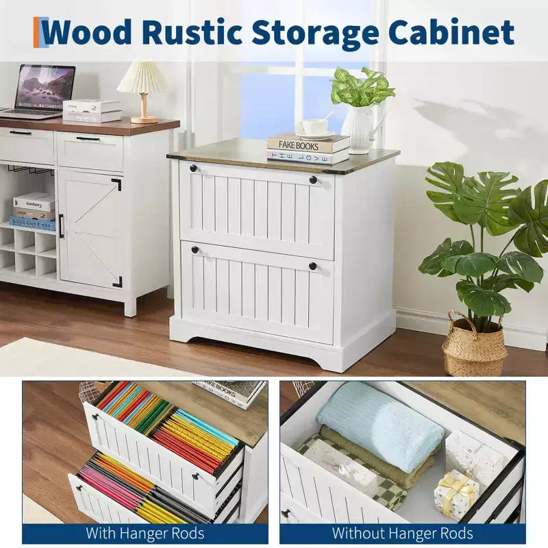 COZONY 30 Meuble de Rangement à 2 Tiroirs avec Dossiers Suspendus, Meuble de Rangement en Bois Rustique et Support d'Imprimante pour Bureau à Domicile, Salon