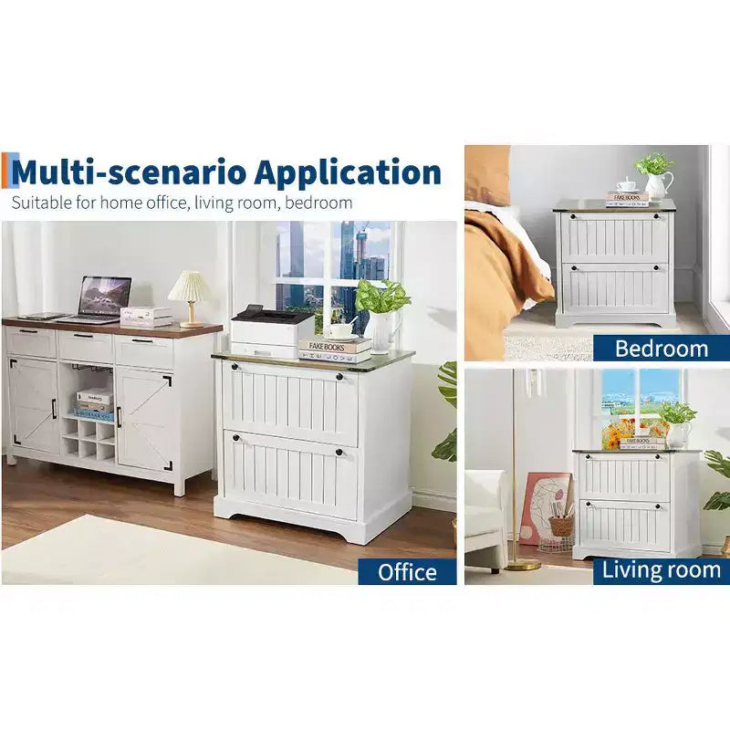 COZONY 30 Meuble de Rangement à 2 Tiroirs avec Dossiers Suspendus, Meuble de Rangement en Bois Rustique et Support d'Imprimante pour Bureau à Domicile, Salon
