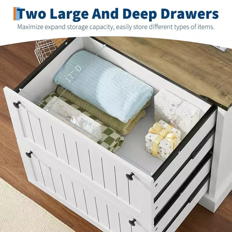 COZONY 30 Meuble de Rangement à 2 Tiroirs avec Dossiers Suspendus, Meuble de Rangement en Bois Rustique et Support d'Imprimante pour Bureau à Domicile, Salon