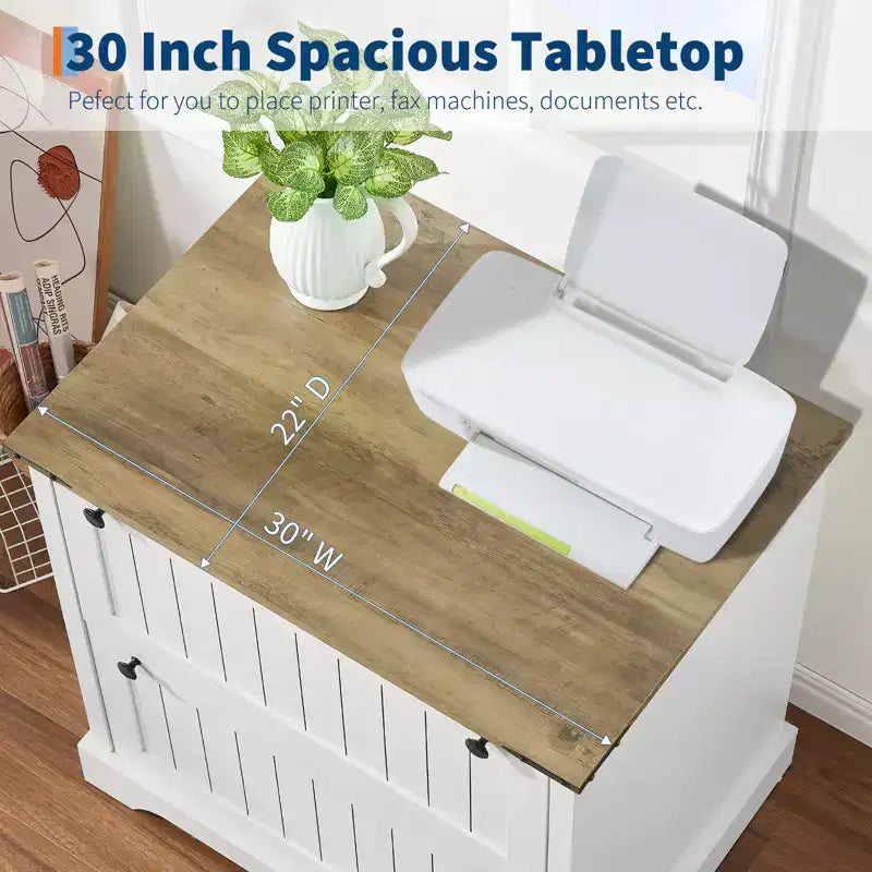 COZONY 30 Meuble de Rangement à 2 Tiroirs avec Dossiers Suspendus, Meuble de Rangement en Bois Rustique et Support d'Imprimante pour Bureau à Domicile, Salon