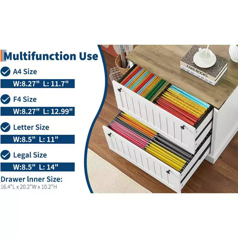 COZONY 30 Meuble de Rangement à 2 Tiroirs avec Dossiers Suspendus, Meuble de Rangement en Bois Rustique et Support d'Imprimante pour Bureau à Domicile, Salon