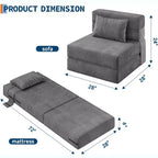 Fauteuil convertible en canapé-lit pliant, futon avec oreiller, matelas pliable une place pour salon, dortoir, appartement et bureau à domicile