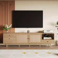 Boho TV Stand for TVs up to 85, TV Console Media Console TV Cabinet with Rattan Doors, Brown - ModernLuxe