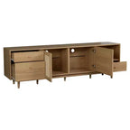 Meuble TV bohème pour téléviseurs jusqu'à 85 pouces, Meuble TV Console Meuble TV avec Portes en Rotin, Marron - ModernLuxe