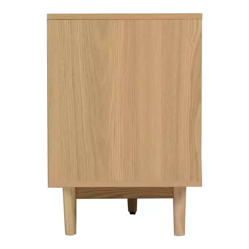 Meuble TV bohème pour téléviseurs jusqu'à 85 pouces, Meuble TV Console Meuble TV avec Portes en Rotin, Marron - ModernLuxe