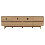 Meuble TV bohème pour téléviseurs jusqu'à 85 pouces, Meuble TV Console Meuble TV avec Portes en Rotin, Marron - ModernLuxe