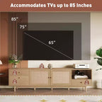 Meuble TV bohème pour téléviseurs jusqu'à 85 pouces, Meuble TV Console Meuble TV avec Portes en Rotin, Marron - ModernLuxe