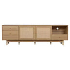 Meuble TV bohème pour téléviseurs jusqu'à 85 pouces, Meuble TV Console Meuble TV avec Portes en Rotin, Marron - ModernLuxe