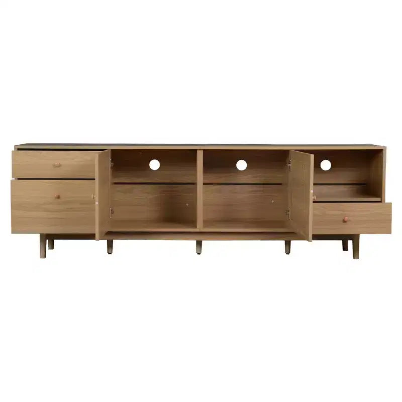 Meuble TV bohème pour téléviseurs jusqu'à 85 pouces, Meuble TV Console Meuble TV avec Portes en Rotin, Marron - ModernLuxe