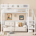 Lit mezzanine jumeau Okak 94IN avec armoire, lit jumeau avec étagères de rangement et panier, cadres de lit pour chambre à coucher, dortoir