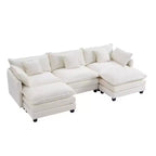 Canapé modulaire moderne en forme de U à 3 places EHMKNP - En chenille avec assise profonde, 2 poufs et 4 oreillers pour la maison/les appartements