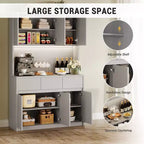 Meuble de rangement pour garde-manger de cuisine 71" avec éclairage LED et prise, Buffet de cuisine avec étagère pour micro-ondes, tiroir et étagère réglable, pour salle à manger
