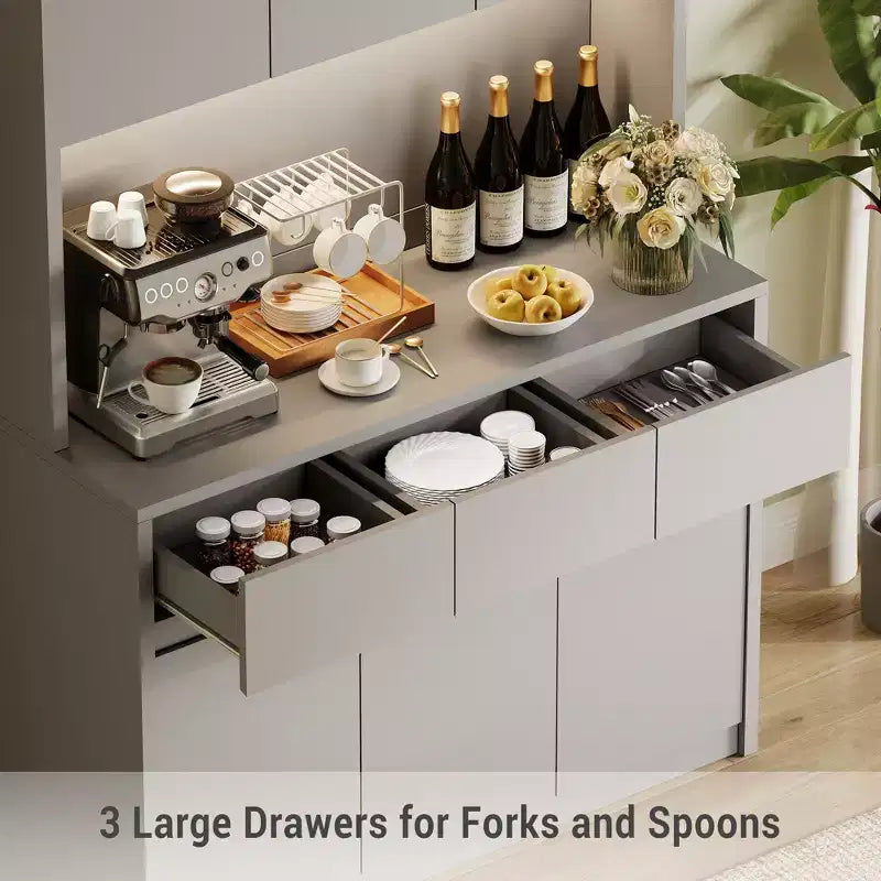 Meuble de rangement pour garde-manger de cuisine 71" avec éclairage LED et prise, Buffet de cuisine avec étagère pour micro-ondes, tiroir et étagère réglable, pour salle à manger