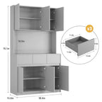 Meuble de rangement pour garde-manger de cuisine 71" avec éclairage LED et prise, Buffet de cuisine avec étagère pour micro-ondes, tiroir et étagère réglable, pour salle à manger