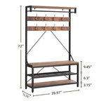 Porte-manteau et banc à chaussures de 72 po – Meuble de rangement industriel pour entrée avec tablette et crochets