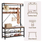 Porte-manteau et banc à chaussures de 72 po – Meuble de rangement industriel pour entrée avec tablette et crochets