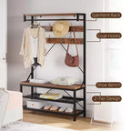 Porte-manteau et banc à chaussures de 72 po – Meuble de rangement industriel pour entrée avec tablette et crochets