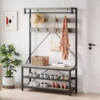 Porte-manteau et banc à chaussures de 72 po – Meuble de rangement industriel pour entrée avec tablette et crochets