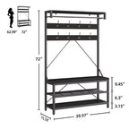 Porte-manteau et banc à chaussures de 72 po – Meuble de rangement industriel pour entrée avec tablette et crochets