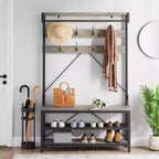 Porte-manteau et banc à chaussures de 72 po – Meuble de rangement industriel pour entrée avec tablette et crochets