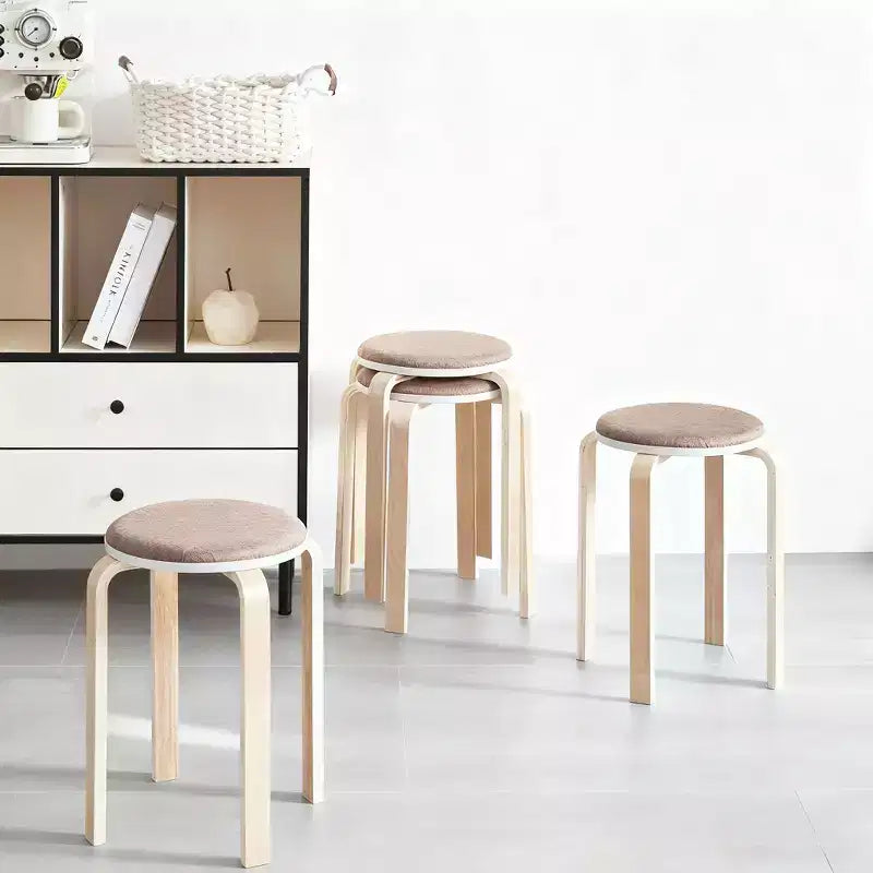 Set of 4 Stackable Stools, Round Backless Chairs for Dining Room, Kitchen, Classroom(Coffee color)