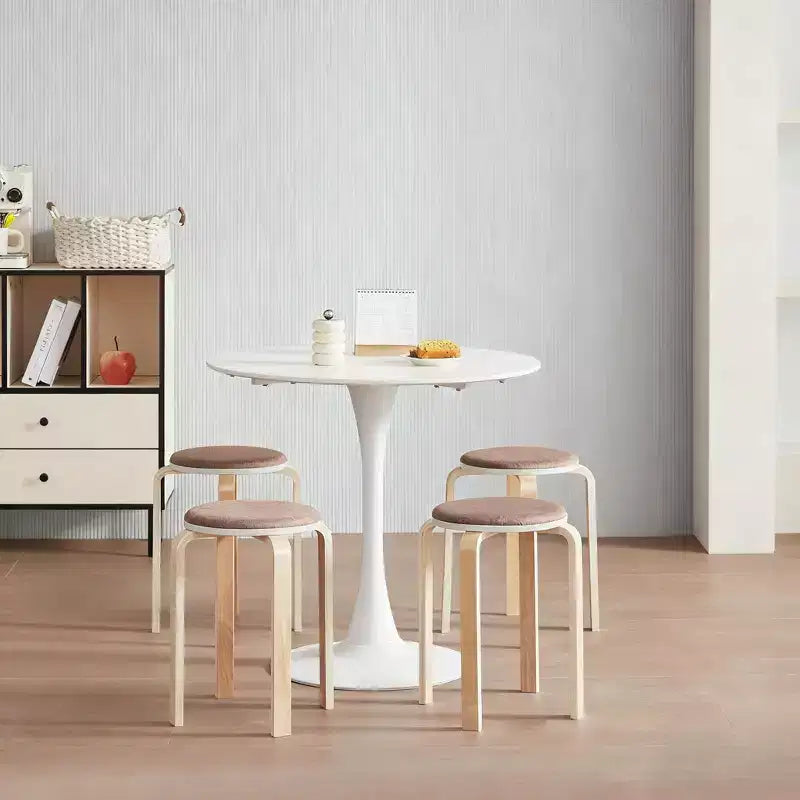 Lot de 4 tabourets empilables, sièges ronds sans dossier pour salle à manger, cuisine, salle de classe (couleur café)