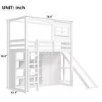 Lit mezzanine en bois pour enfant avec armoire, étagères de rangement, toboggan et lumières LED 7 couleurs, cadre robuste en pin/MDF, blanc - ModernLuxe