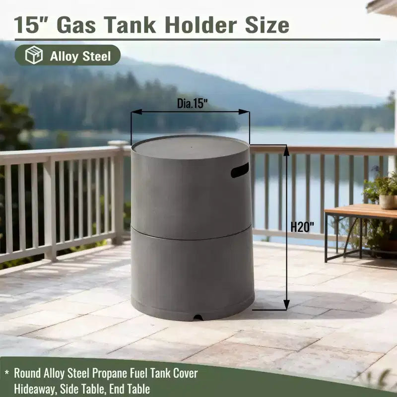 Cache-bouteille de propane rond en acier avec table d'appoint intégrée